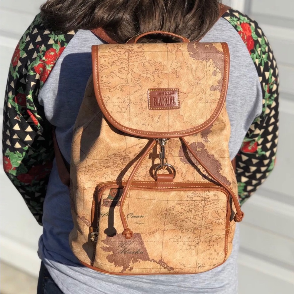 B Angel Backpack with world map design